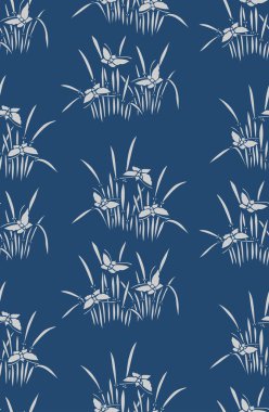 Japon Kelebek ve Çim Dikişsiz Desen