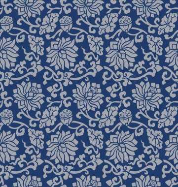 Japon Lotus Arabesk Dikişsiz Desen