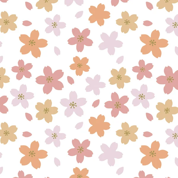 Japonais Mignon Orange Fleur Cerisier Modèle Sans Couture — Image vectorielle