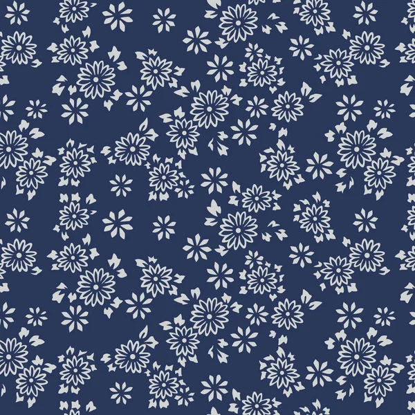 Japanese Indigo Flower Seamless Pattern — Stock Vector