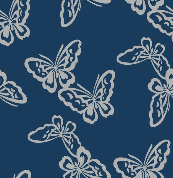 Japanese Indigo Butterfly Seamless Pattern — Stock Vector