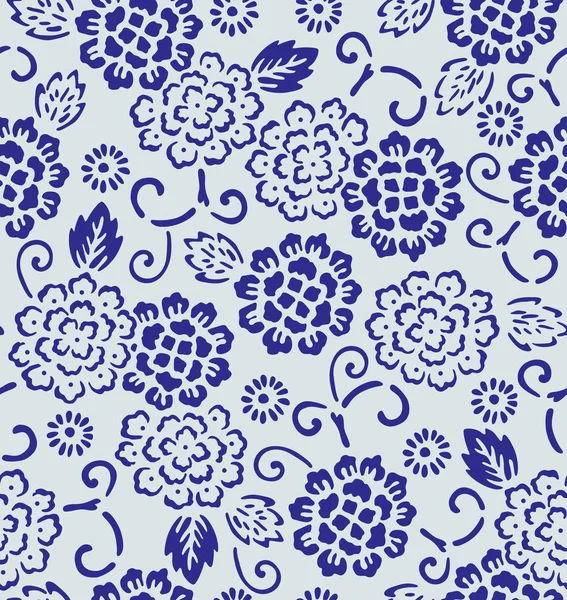 Japanese Indigo Flower Curl Seamless Pattern — Stock Vector
