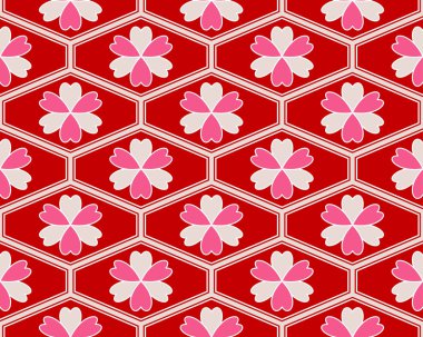 Japon Hippi Pembe Çiçek Kalp Sanat Dikişsiz Desen