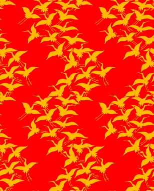 Japon Altın Vinç Sanat Dikişsiz Desen