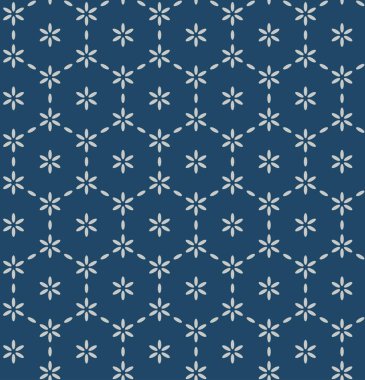 Japon Indigo Altıgen Çiçek Sanat Dikişsiz Desen