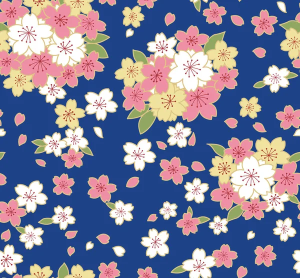 Japonês Lindo Cereja Flor Sem Costura Padrão —  Vetores de Stock
