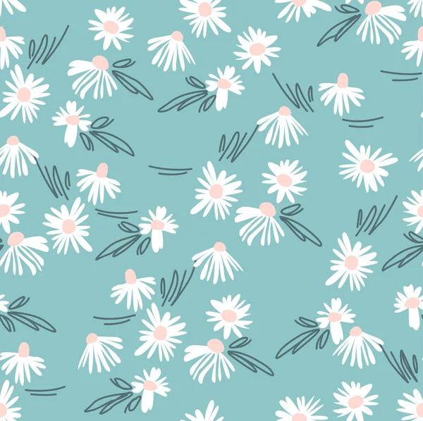 Mintblau Gänseblümchen Kunst Nahtlose Muster — Stockvektor