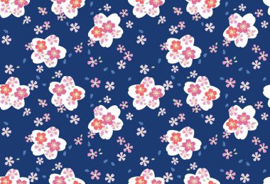 Japon Mavi Kiraz Çiçeği Dikişsiz Desen
