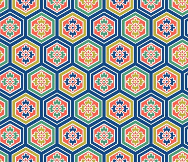 Japon Canlı Çiçek Altıgen Dikişsiz Desen