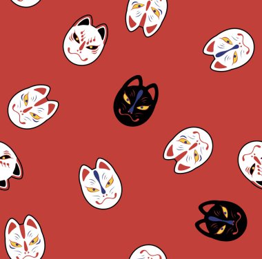 Japon Büyülü Tilki Maskesi Dikişsiz Desen