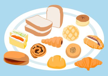 Mavi Arka Plan Sevimli Ekmek ve Fırın