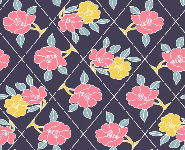 Japanese Camellia Seamless Pattern — Stock Vector