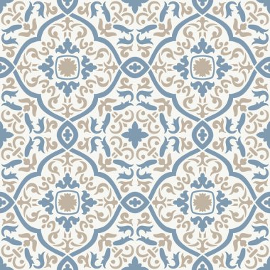 Mavi ve Altın Fas Çiçek Karo Sudikişsiz Desen