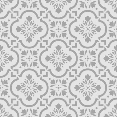 Gri Fas Çiçek Karo Dikişsiz Desen