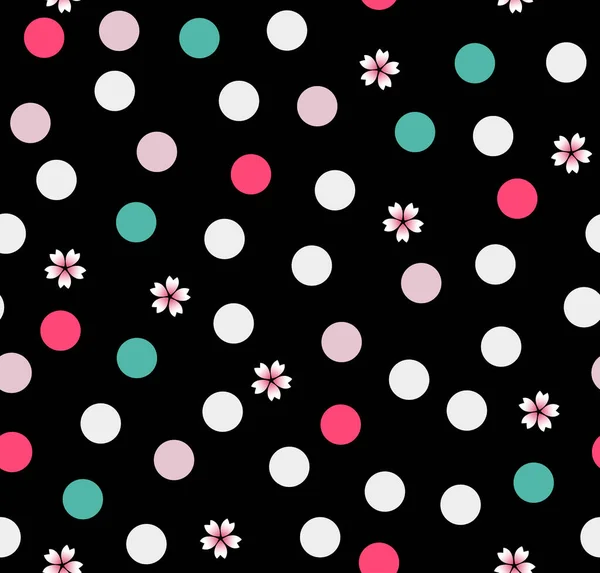 Japanese Cherry Bloyang Dot Vector Seamless Pattern — 스톡 벡터