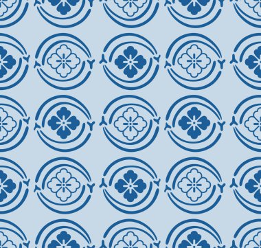 Japon Spiral Çiçek Vektörü Kusursuz Desen