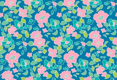 Japon Renkli Çiçek Vektörü Kusursuz Desen