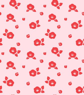 Japon Şirin Kırmızı Çiçek Vektörü Kusursuz Desen