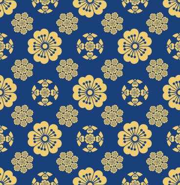 Japon Lüks Kiraz Çiçeği Motif Vektörü Kusursuz Desen