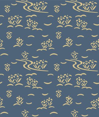 Japon Çiçek Nehri Akış Vektörü Kusursuz Desen