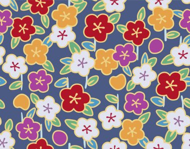 Japon Renkli Çiçek Vektörü Kusursuz Desen