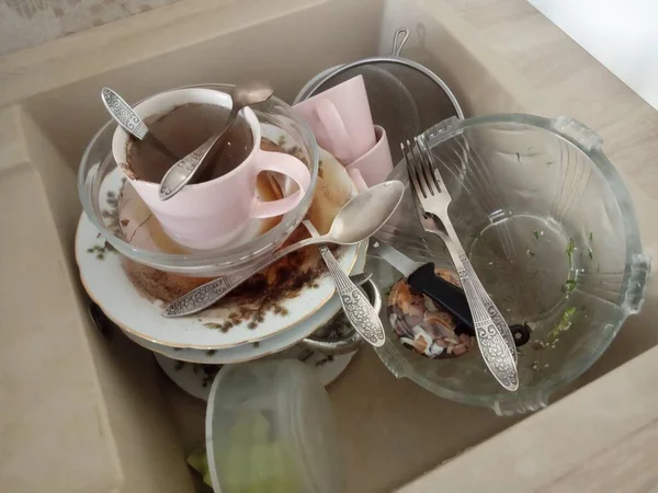 Dirty Dishes Sink Kitchen Dirty Mess Washing — Stock Photo, Image