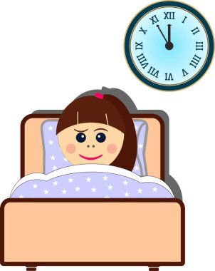 Küçük kız yatağında uyuyor, uyku vakti.