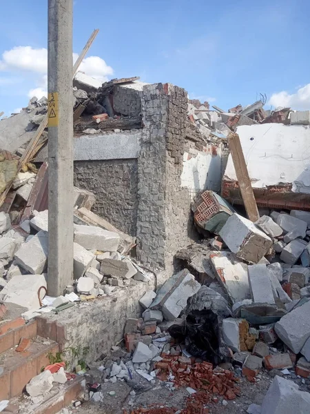 Construção Destruída Terremoto Pilha Escombros Detritos Aterro — Fotografia de Stock