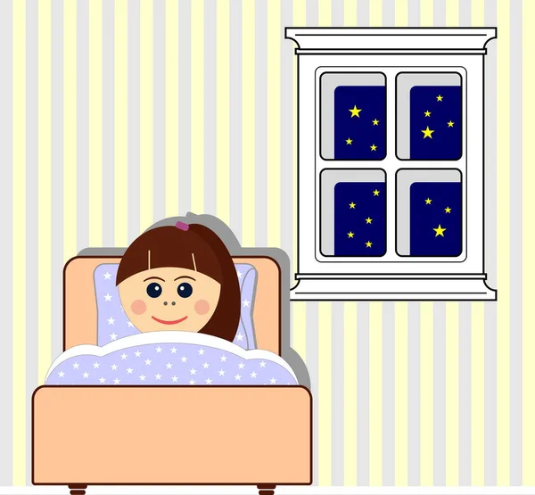 Little Girl Sleepeng Her Bed Time Sleep — Stock Vector