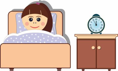  Küçük kız gece yarısı yatağında uyuyor. 