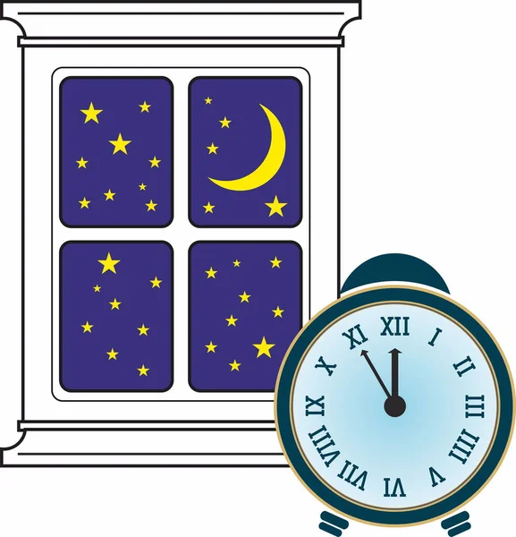 Hora Noche Las Doce Menos Cinco Minutos Imagen Del Reloj — Vector de stock