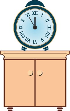 Mavi çalar saat komodinin üzerinde.