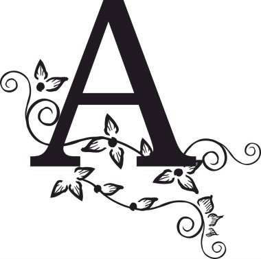  Süslü A harfi desenli ve çiçekli.