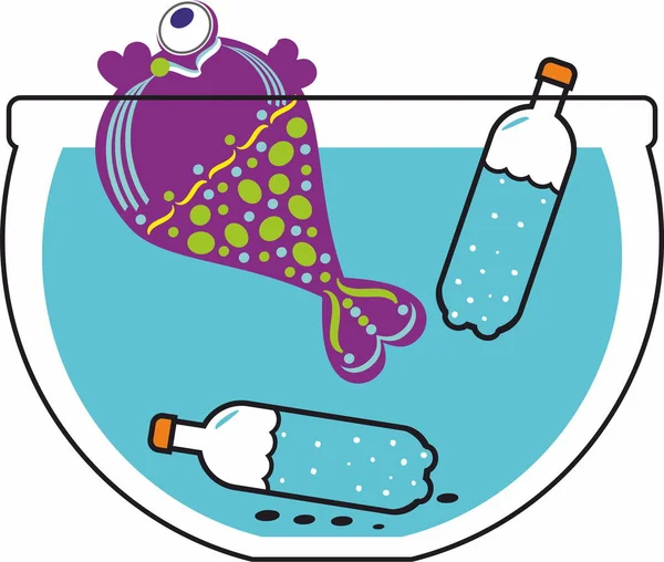 Рыба Пластиковая Бутылка Аквариуме Экологическая Концепция — стоковый вектор