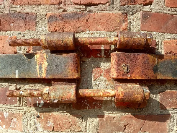 Old Lock Old Red Brickwork Background Texture — Stock Photo, Image
