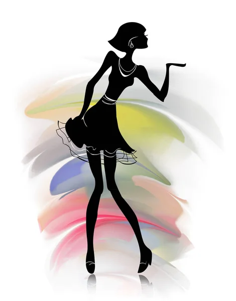 Teckning Kvinnlig Siluett Vacker Dansande Flicka — Stockfoto
