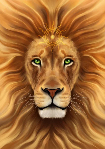 Lion. Lion fantasy illustration. Digital drawing of lion. Print for print t shirt and for poster.