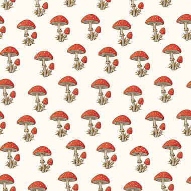 Amanita kırmızı mantar vektör deseni. Zehirli kırmızı mantar illüstrasyon