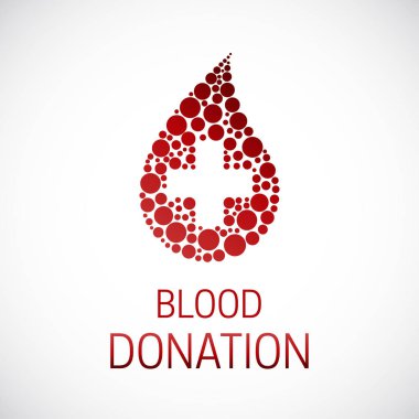 Tıbbi Kan Bağışı izole vektör illüstrasyon posteri. Kan hücreleri kumtlardan yapılmış. İnfüzyon terapisi. Kan sağlığı.