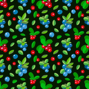 Yaban mersini ve böğürtlen vektör deseni. Kırmızı ve mavi meyveler renkli dikişsiz desen. 