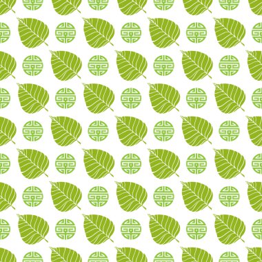 Bodhi Desen bırakır. Budizm desen arka plan. Ficus dini veya kutsal incir dikişsiz vektör deseni. 