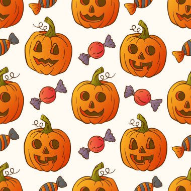 Halloween kabaklar sorunsuz arka plan . Tekstil, ambalaj kağıdı, kumaş vb için Halloween kabak desen - Vektör