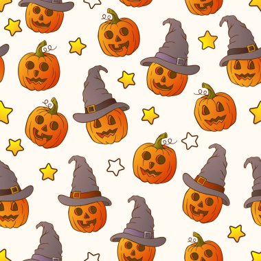 Halloween kabaklar sorunsuz arka plan . Tekstil, ambalaj kağıdı, kumaş vb için Halloween kabak desen - Vektör