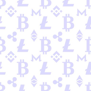 Cryptocurrency arka plan duvar kağıdı. Kripto para Birimi Dikişsiz desen. Elektronik nakit sembolleri. Dijital para birimi. 