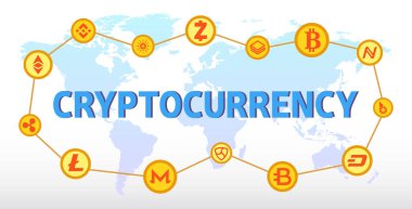 Blockchain kripto para birimleri küresel ağ teknolojisi. Cryptocurrency vektör çizimi.