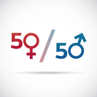 Gender equality. Fifty fifty. Equality of men and women. Male and female equality concept. Women's rights