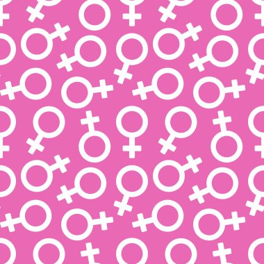 Venüs sembolü dikişsiz desen pembe arka plan. Kadın ve kız işareti Vektör illüstrasyon. 