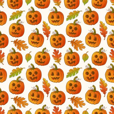 Jack o fener oyma kabakile Halloween vektör arka plan. 