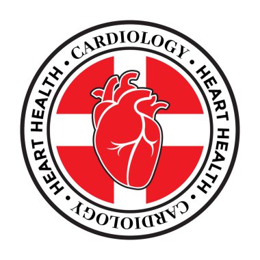 Kardiyoloji merkezi logosu. Klinik, tıp merkezi, kardiyo merkezi için logo. Düz tarzda Vektör illüstrasyon kalp logosu. Sağlık logosu. 