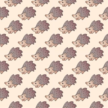 Sevimli kirpiler sorunsuz desen. Çizgi film kirpileri. Ambalaj kağıdı için çocukça süs. Kumaş ve tekstil için kirpi deseni. Kart, davetiye, broşür ve web tasarımı için iyi. 